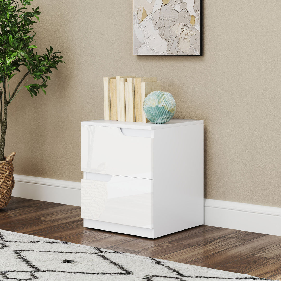 High Gloss Bedside Table Set of 2 - White