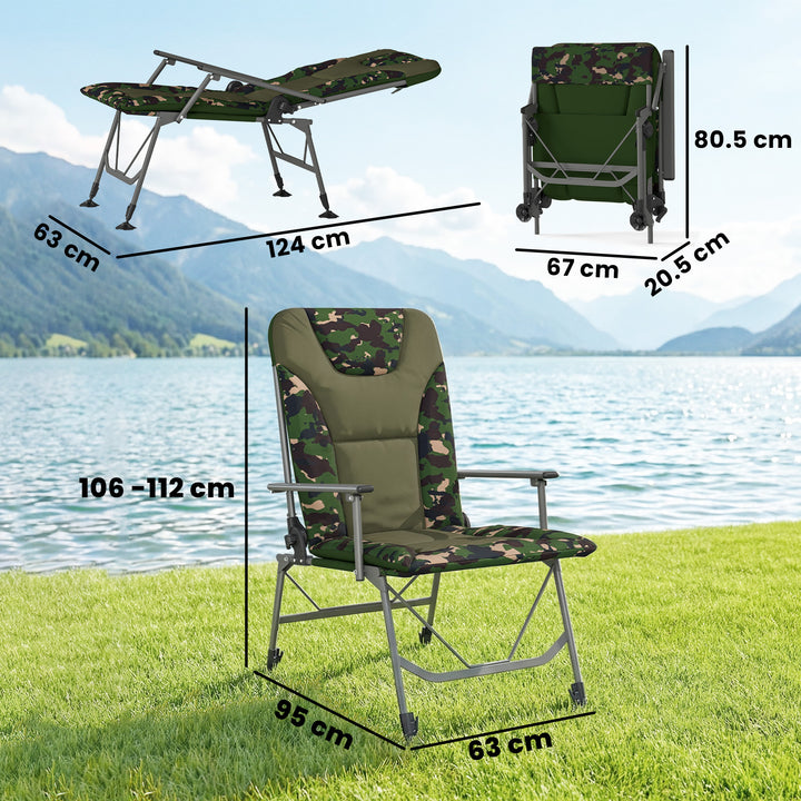 Camping Chair Padded Reclining Folding Chair with Wide Armrests for Ad