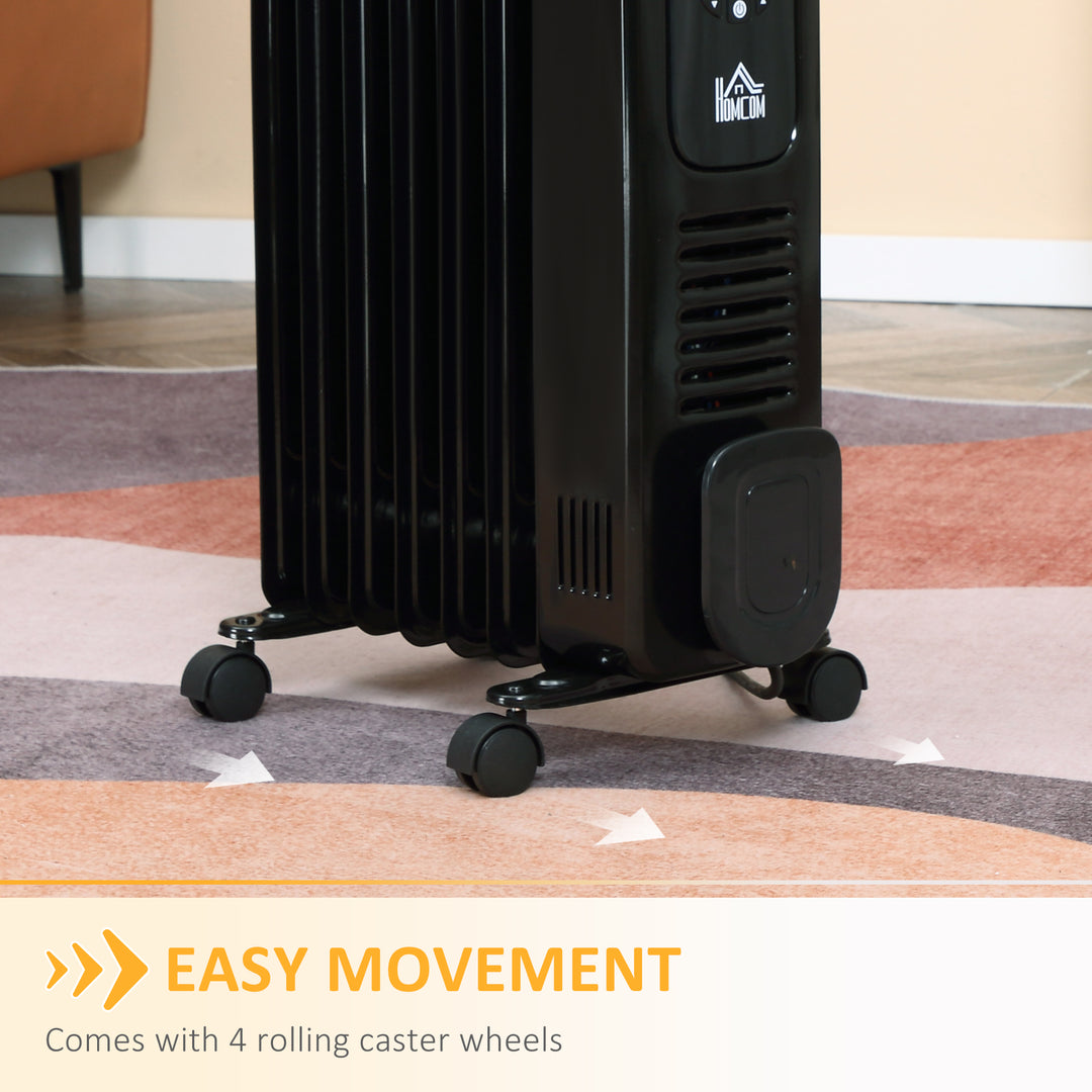 1500W Digital Oil Filled Radiator, 7 Fin, Portable Electric Heater with LED Display, Built-in Timer, 3 Heat Settings, Safety Cut-Off and Remote Control, Black