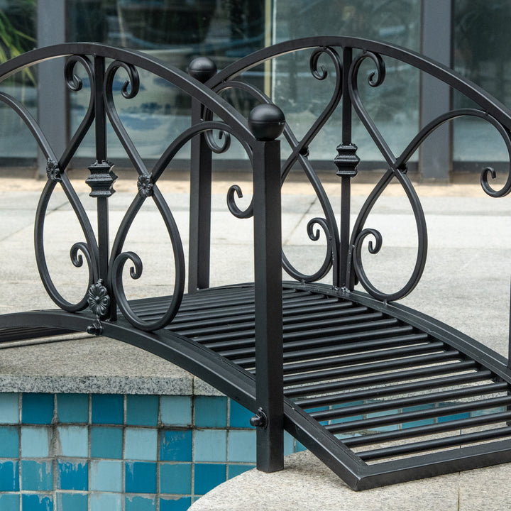 102L x 48W x 49H Classic Metal Garden Bridge with Safety Railings Arc 