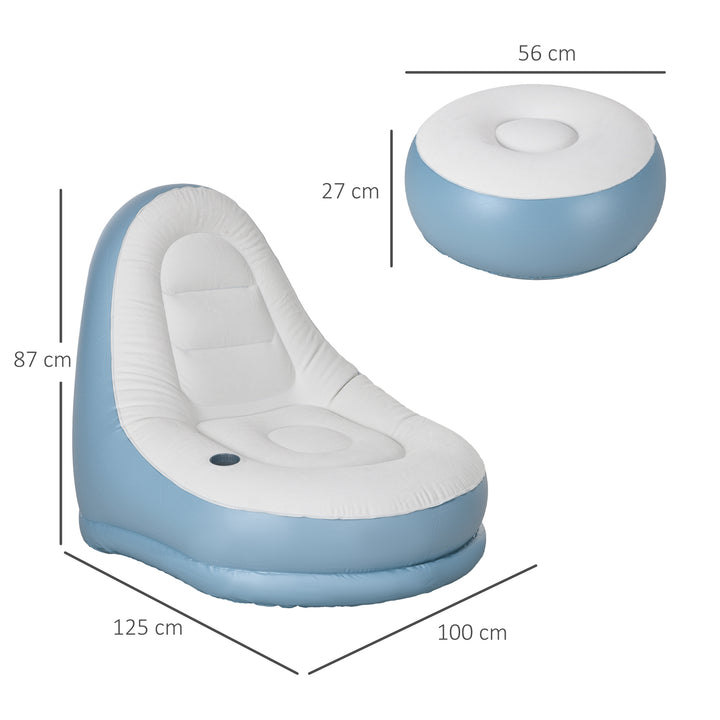 Inflatable Tub Chair and Footstool - Blue/White
