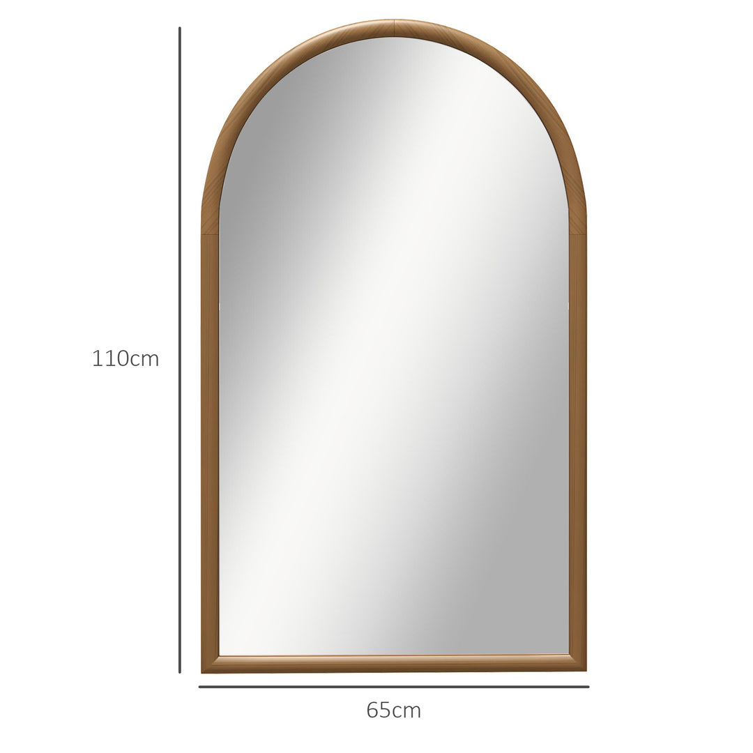 110 x 65cm Wooden Arched Mirror - Natural Finish