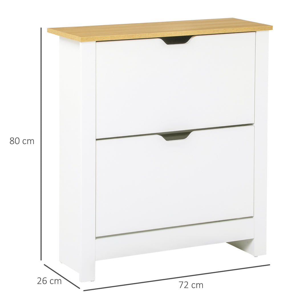 Narrow Shoe Cabinet, Space Saving Shoe Storage Cabinet with 2 Flip Drawers and Adjustable Shelves for 6-12 Pairs of Shoes for Hallways and Living Room, White