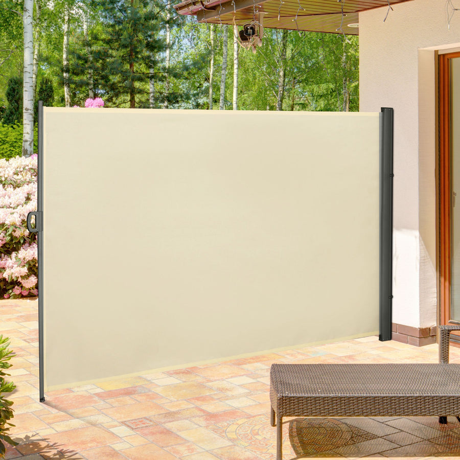 Retractable Sun Side Awning Screen Fence Patio Garden Wall Balcony Screening Panel Outdoor Blind Privacy Divider (3x2M, Cream)