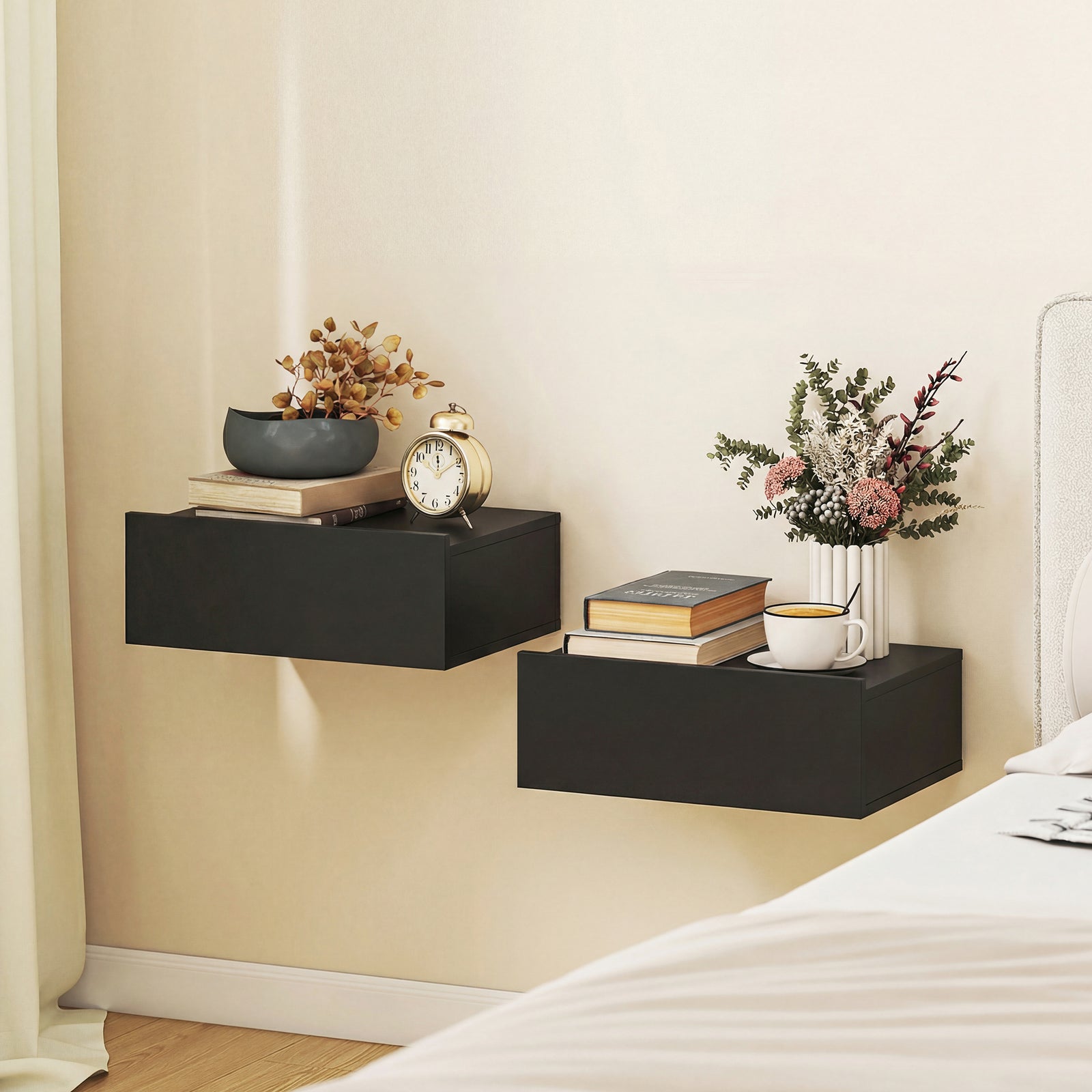 Floating Bedside Table Set of 2, Wall-Mounted Nightstand with Storage 