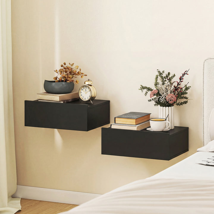 Floating Bedside Table Set of 2, Wall-Mounted Nightstand with Storage 