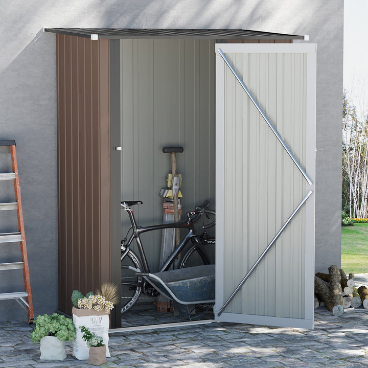 Outsunny  5ft x 3ft Garden Metal Storage Shed, Outdoor Tool Shed with Sloped Roof, Lockable Door for Equipment, Bikes, Brown