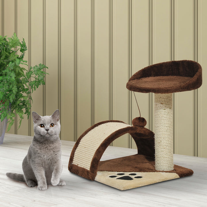 PawHut Cat Scratching Post, Indoor Activity Centre, Kitten Climber with Scratcher, Hanging Ball, Brown | Aosom UK