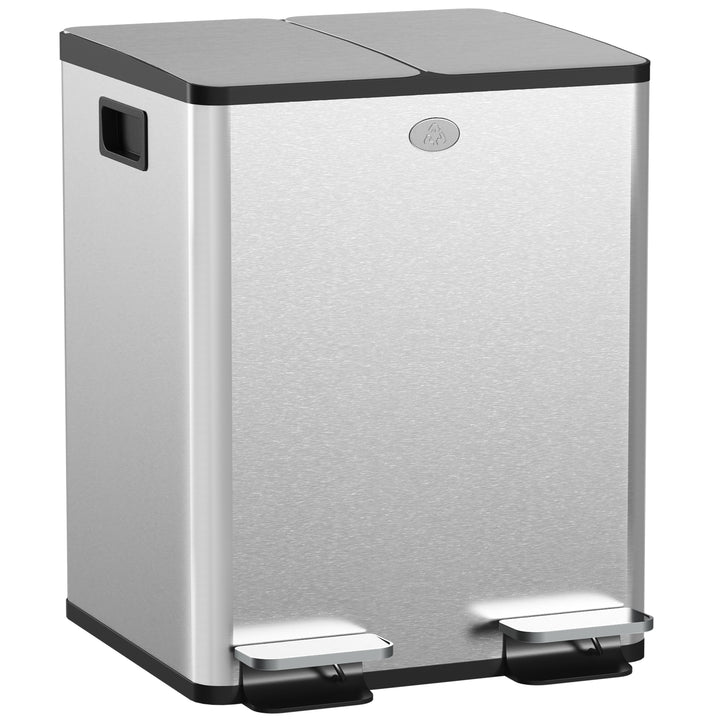 HOMCOM 2 x 20L Pedal Bin, Steel Dual Kitchen Bin with Soft Close Lid, Removable Inner Buckets, Fingerprint-Proof, Silver