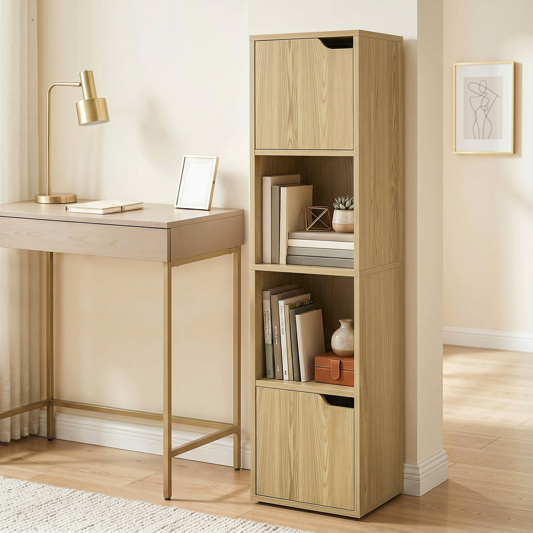 Narrow Bookcase, 4-Tier Bookshelf, Storage Cabinet with doors for Livi