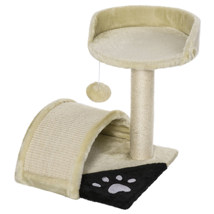 PawHut Cat Scratching Tree, Post with Activity Centre, Climber, Hanging Ball, Plush Cover, Beige | Aosom UK