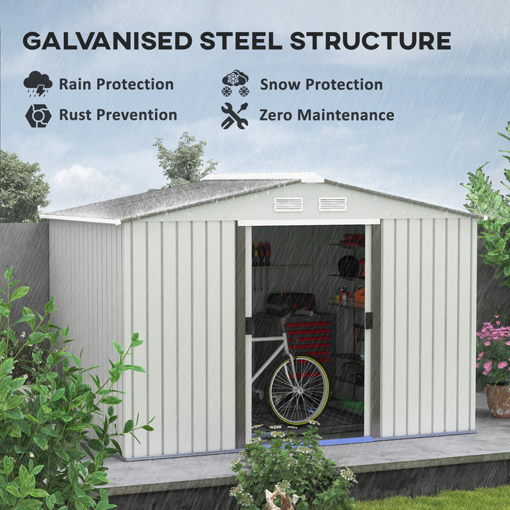 Metal Bike Shed, Mobility Scooter Shed House with Foundation Kit, Ventilation, Doors, 9 x 6FT, Silver