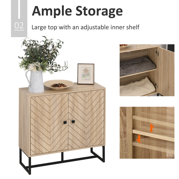 MDF 2-Tier Storage Cabinet Steel Frame Handles Tabletop Unique Home Style Organiser, 80H x 80L x 29.5Wcm-Oak