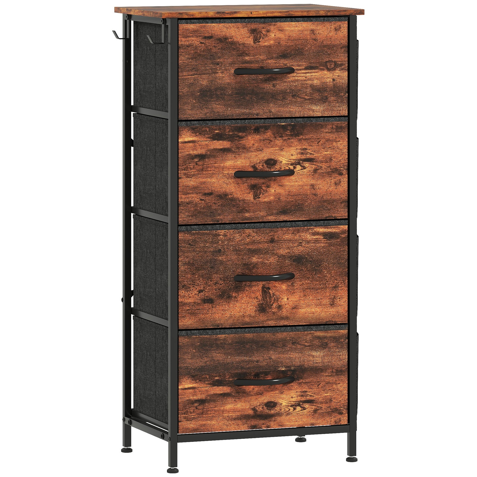 Chest of Four Fabric Drawers - Rustic Brown