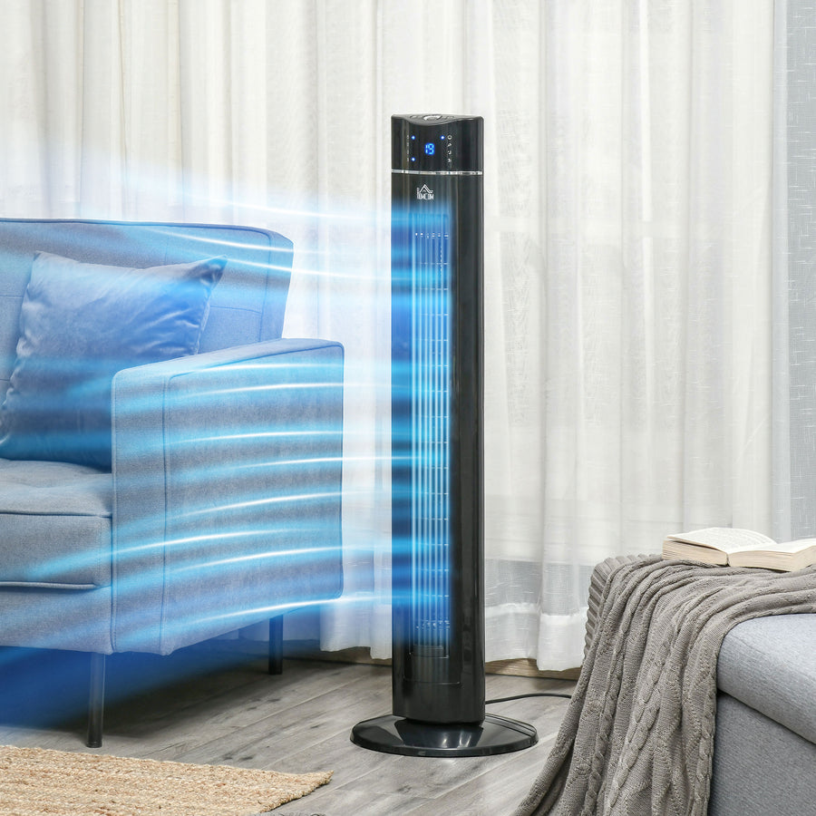 42" Anion Tower Fan Cooling for Bedroom with 3 Speed, 3 Modes, 8h Timer, Oscillating, LED Panel, Remote Controller, Black