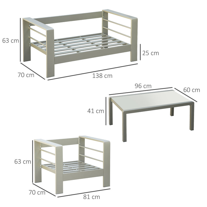 Outsunny 4 Pieces Outdoor Garden Furniture Set, Aluminium Frame Backyard Furniture w/ Thick Padded Cushioned Loveseat Glass Top Table Champagne Gold