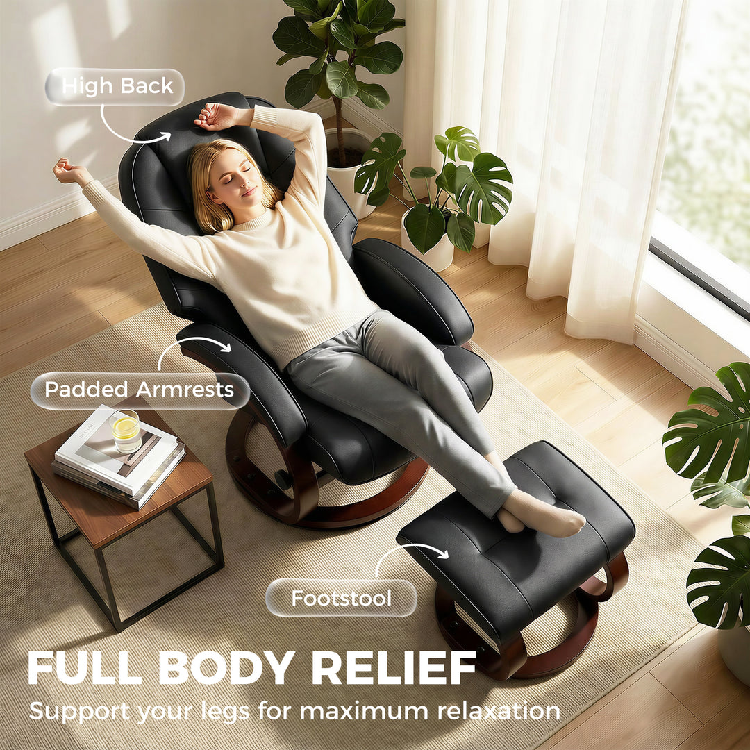 Swivel Recliner Chair with Footstool, PU Leather Recliner Armchair wit