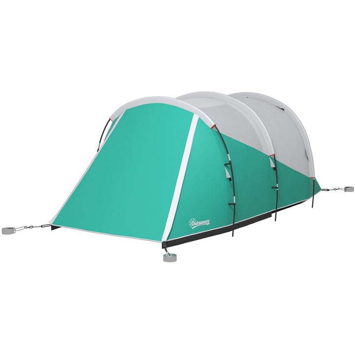 Outsunny 2 Room Camping Tent for 4-5 Man, 3000mm Waterproof Family Tent with Carry Bag, for Fishing Hiking Festival, Green