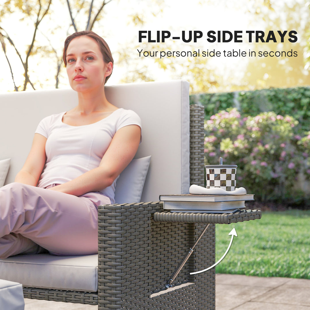 Rattan Day Bed, with Footstool - Light Grey