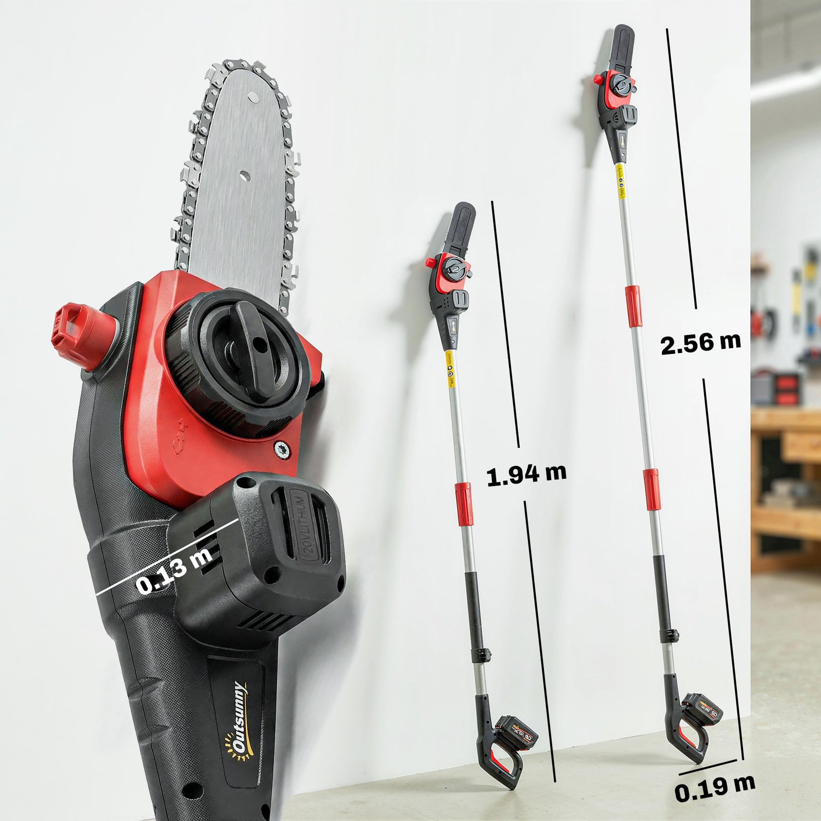 18V 8" Cordless Pole Chainsaw, 1.94m/2.56m Electric Chainsaw with 2 x 