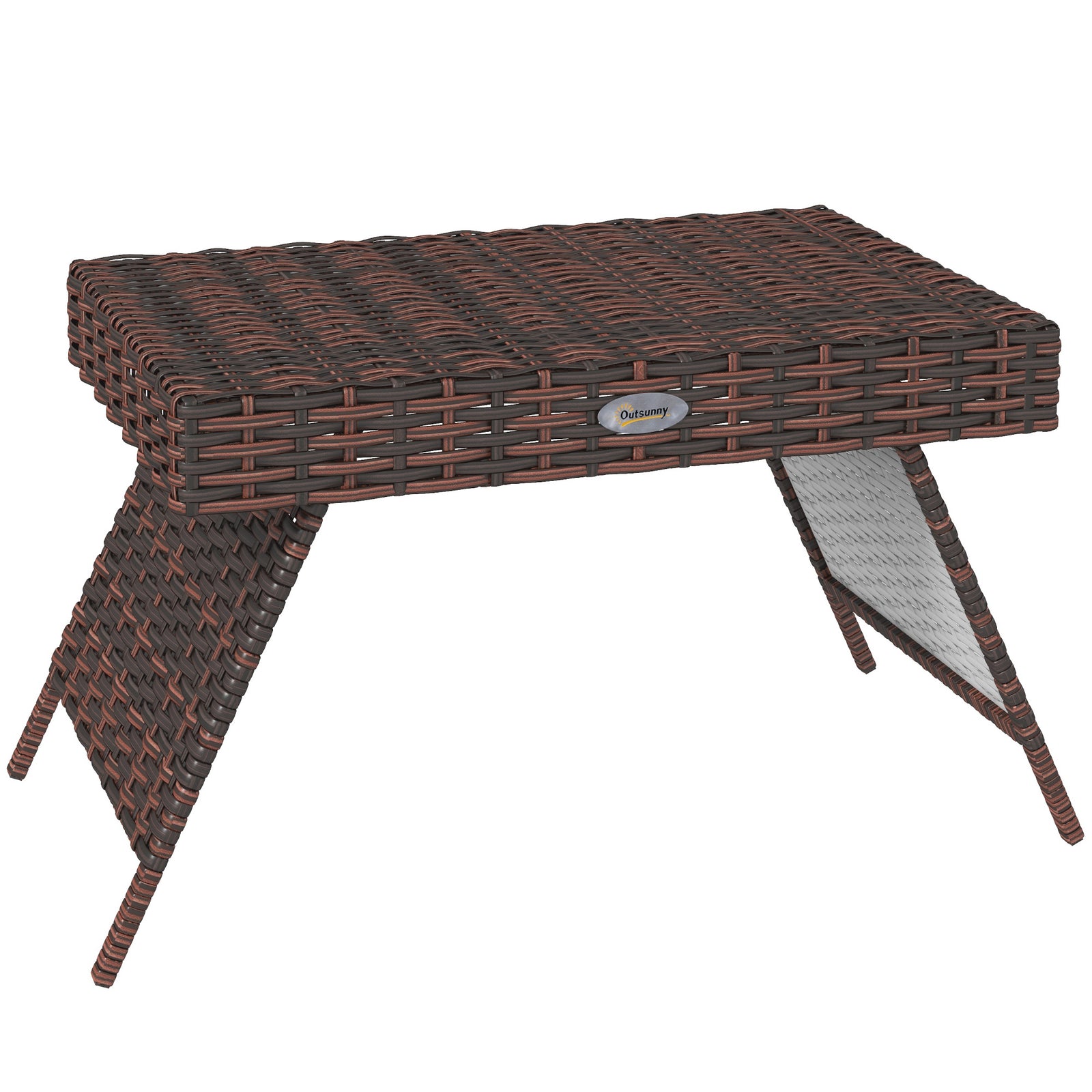 Foldable Outdoor Side Table, Rattan Garden Coffee Table with Steel Frame, Space Saving Bistro Garden Furniture for Patio, Balcony, 60 x 41 x 41 cm, Brown