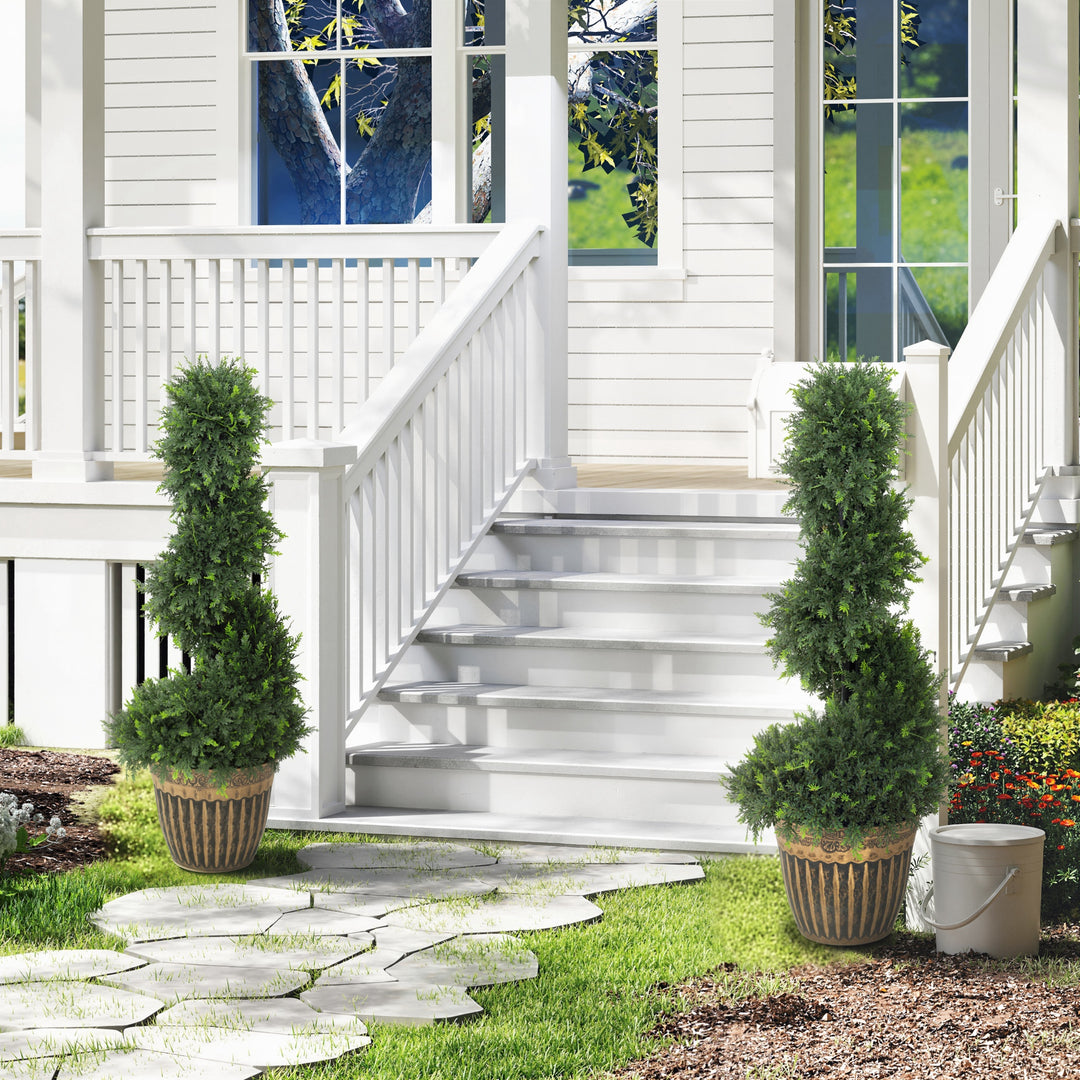 Set of 2 Artificial Plants, Topiary Spiral Boxwood Cypress Trees with 