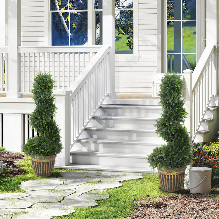 Set of 2 Artificial Plants, Topiary Spiral Boxwood Cypress Trees with 