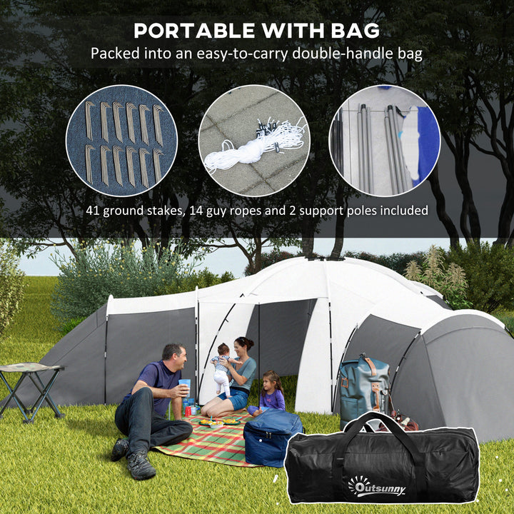 6-9 Man Tent with Bedrooms and Living Room, Accessories Included, Dark Grey