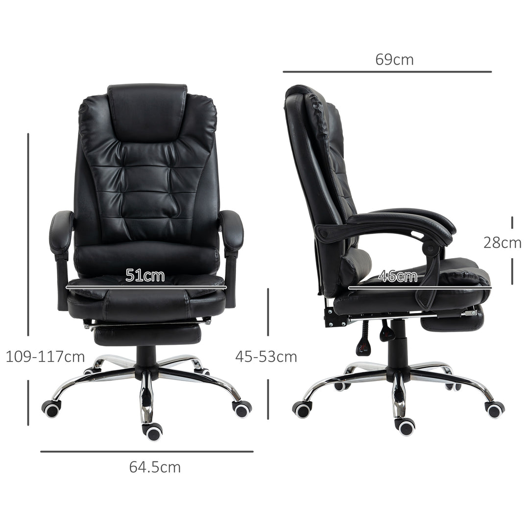 HOMCOM Executive Office Chair, Adjustable PU Leather Home Office Chair w/ Swivel Wheels, Retractable Footrest, Computer Desk Chair, Black | Aosom UK