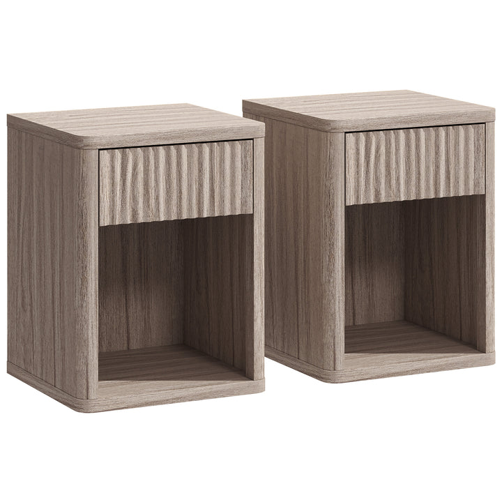 Modern Bedside Table Set of 2, Bedside Cabinet with Drawer and Open Sh