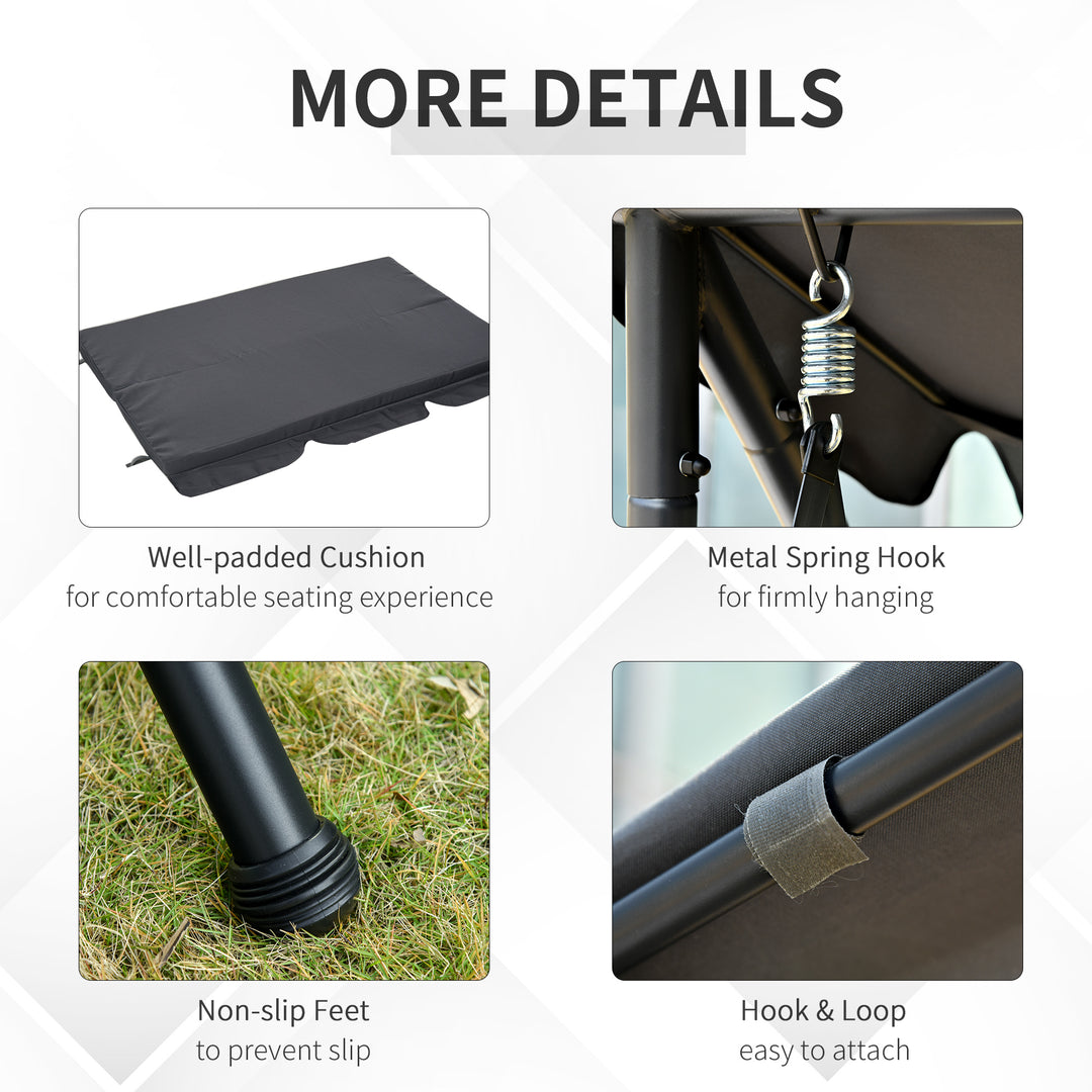 MCL Outdoor 2-in-1 Swing Chair Lounger 3 Seater Garden Swing Seat Bed Convertible Tilt Canopy W/ Cushion, Dark Grey