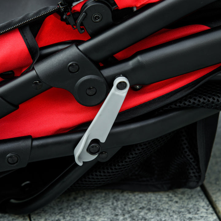 Foldable Pet Stroller with Three Wheels, for Small, Medium Dogs, Red