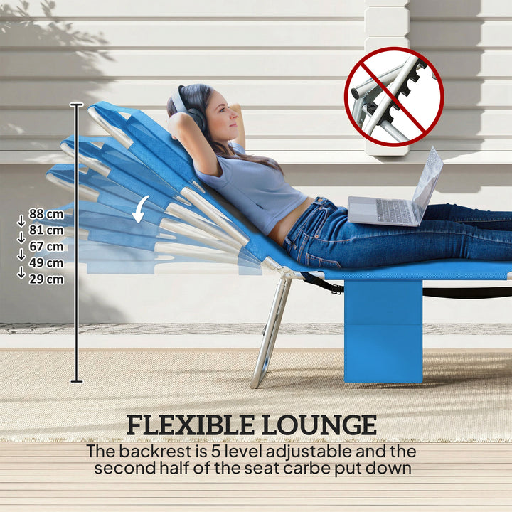 5-Position Adjustable Sun Loungers Set of 2 with Reading Hole and Side
