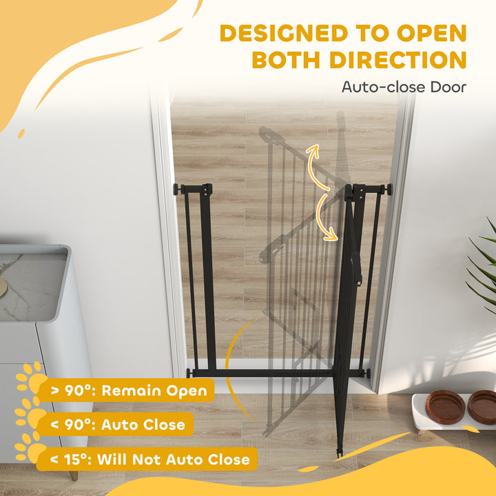 Extra Tall Pet Gate, Indoor Dog Safety Gate, with Cat Flap, Auto Close, 74-80cm Wide - Black