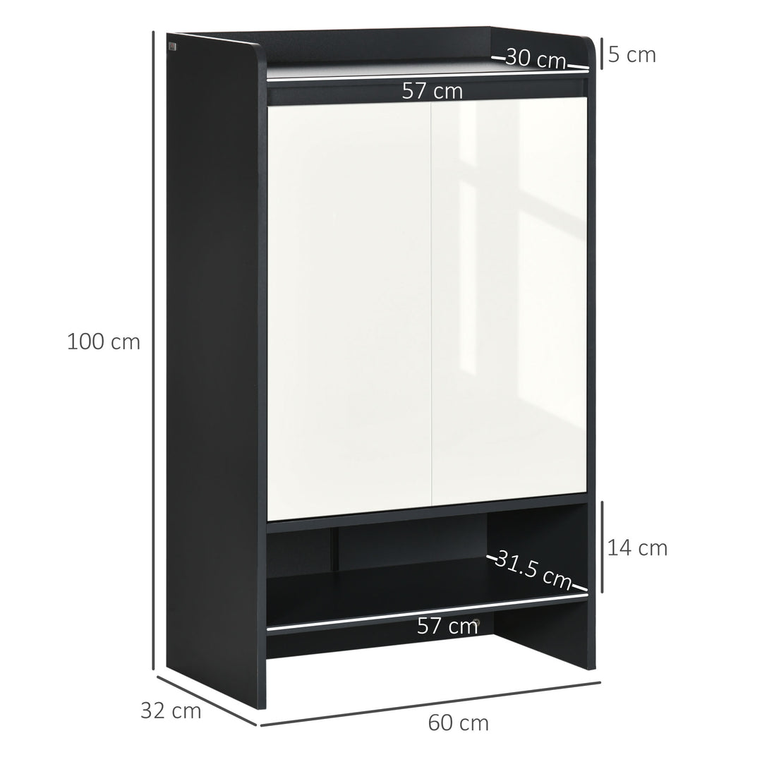 MCL High Gloss Shoe Cabinet with White Doors and Open Shelves, Hallway Shoe Cupboard Storage Organiser for 15 Pairs of Shoes, Grey