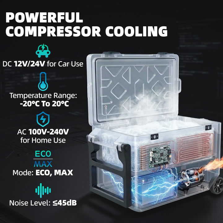 42.5L Compressor Car Fridge Freezer, Camping Refrigerator with App Con