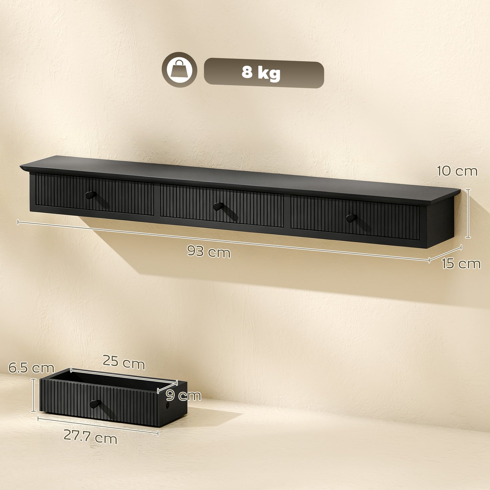 Shelf Wall-Mounted Storage Shelf Shelving Unit MDF 93 x 15 x 10 cm Ent