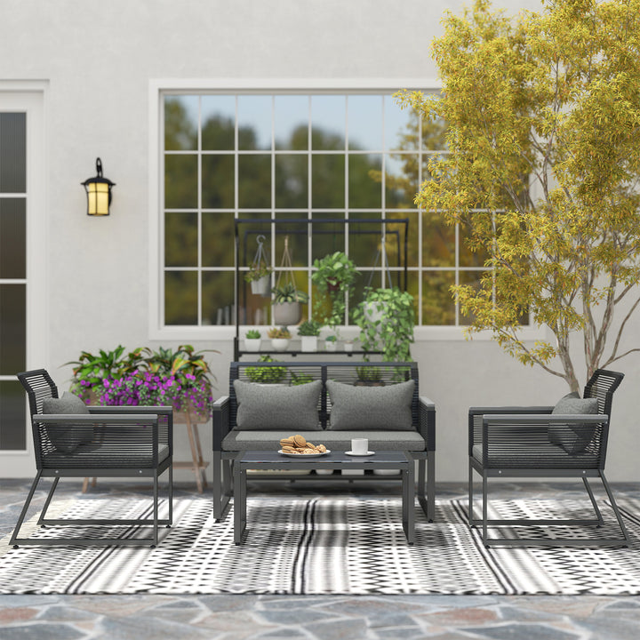 4 Pieces Rattan Garden Furniture Set - Charcoal Grey