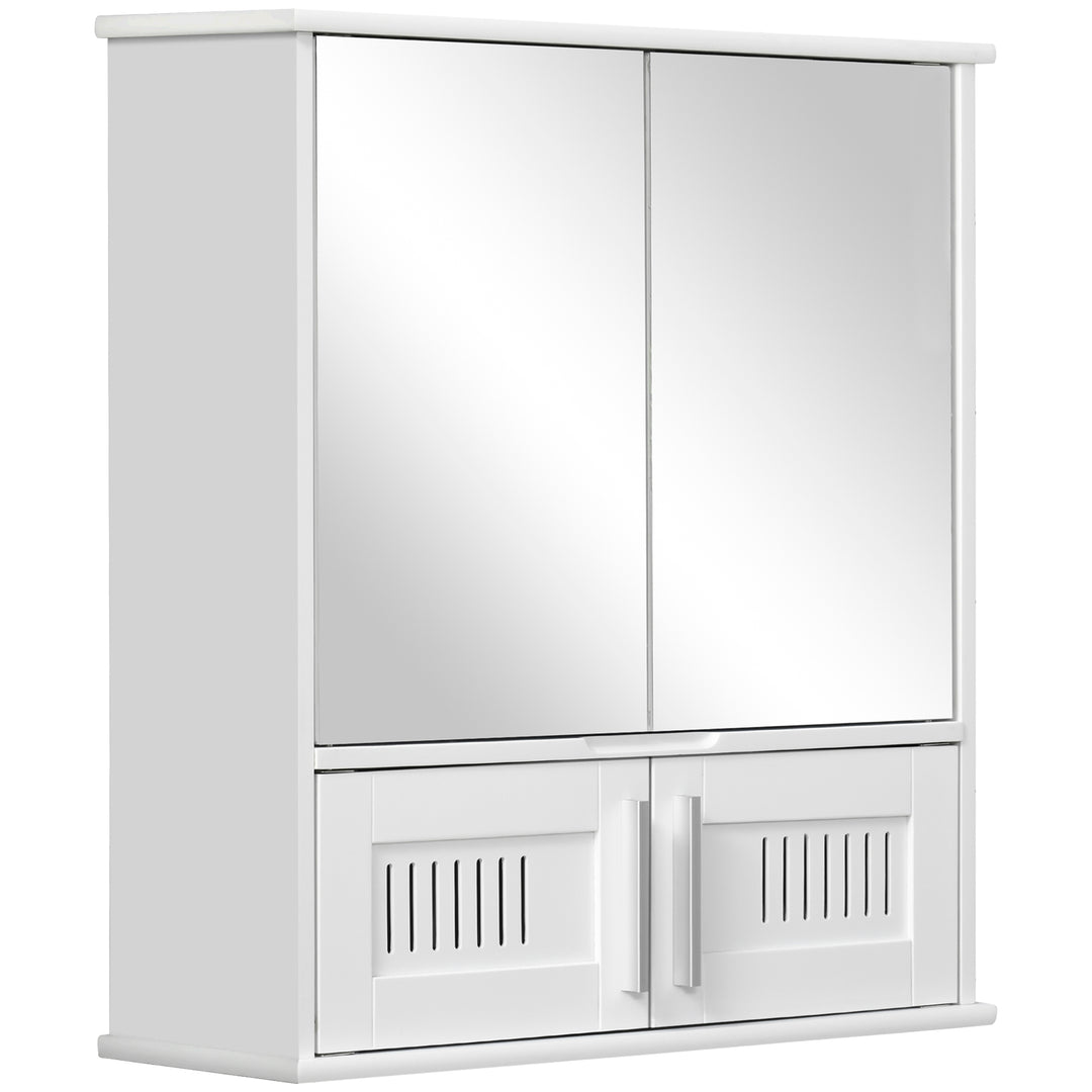 Bathroom Mirror Cabinet, Wall Mounted Storage Cupboard with Double Doors and Adjustable Shelf, Bathroom Organizer, White