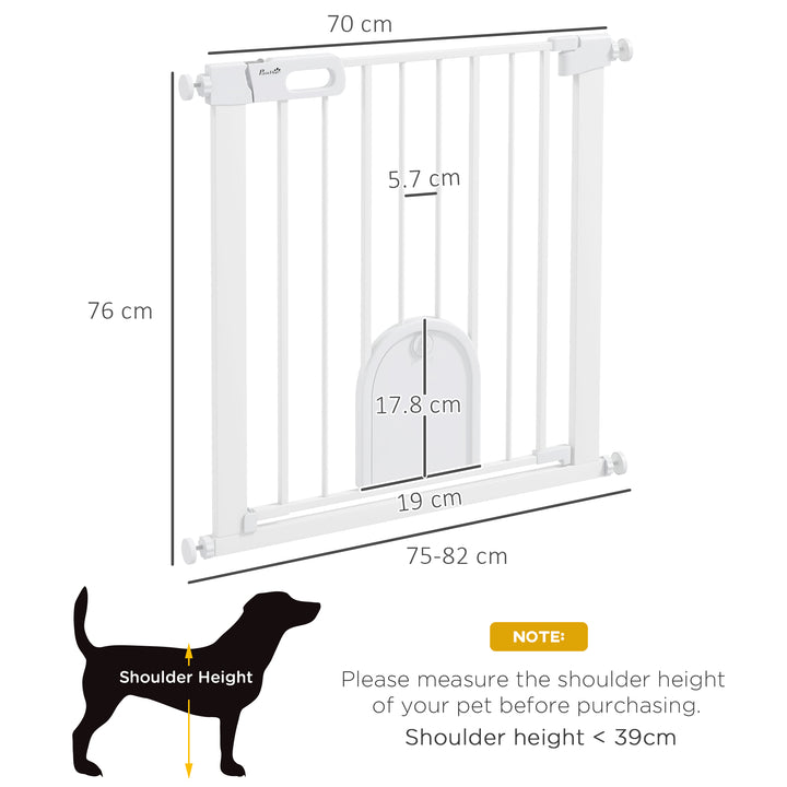 PawHut 75-82cm Pet Safety Gate with Double Locking, Pressure Fit Stair with Cat Flat for Doorways, Hallways, White | Aosom UK