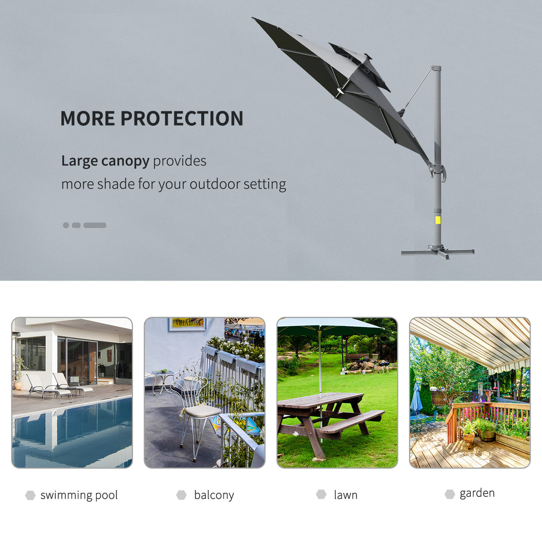 MCL 3m Cantilever Parasol w/ Solar Lights Power Bank Base 360° Spin Dark Grey