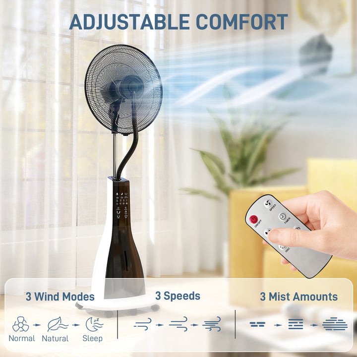 Pedestal Fan with Water Mist Spray, Spray Misting Fan with 75° Oscillation, Remote Control, Tilt Head, 3 Speeds, 3 Modes, 3 Mist, 3L Water Tank, Wheels, for Home, 125 cm