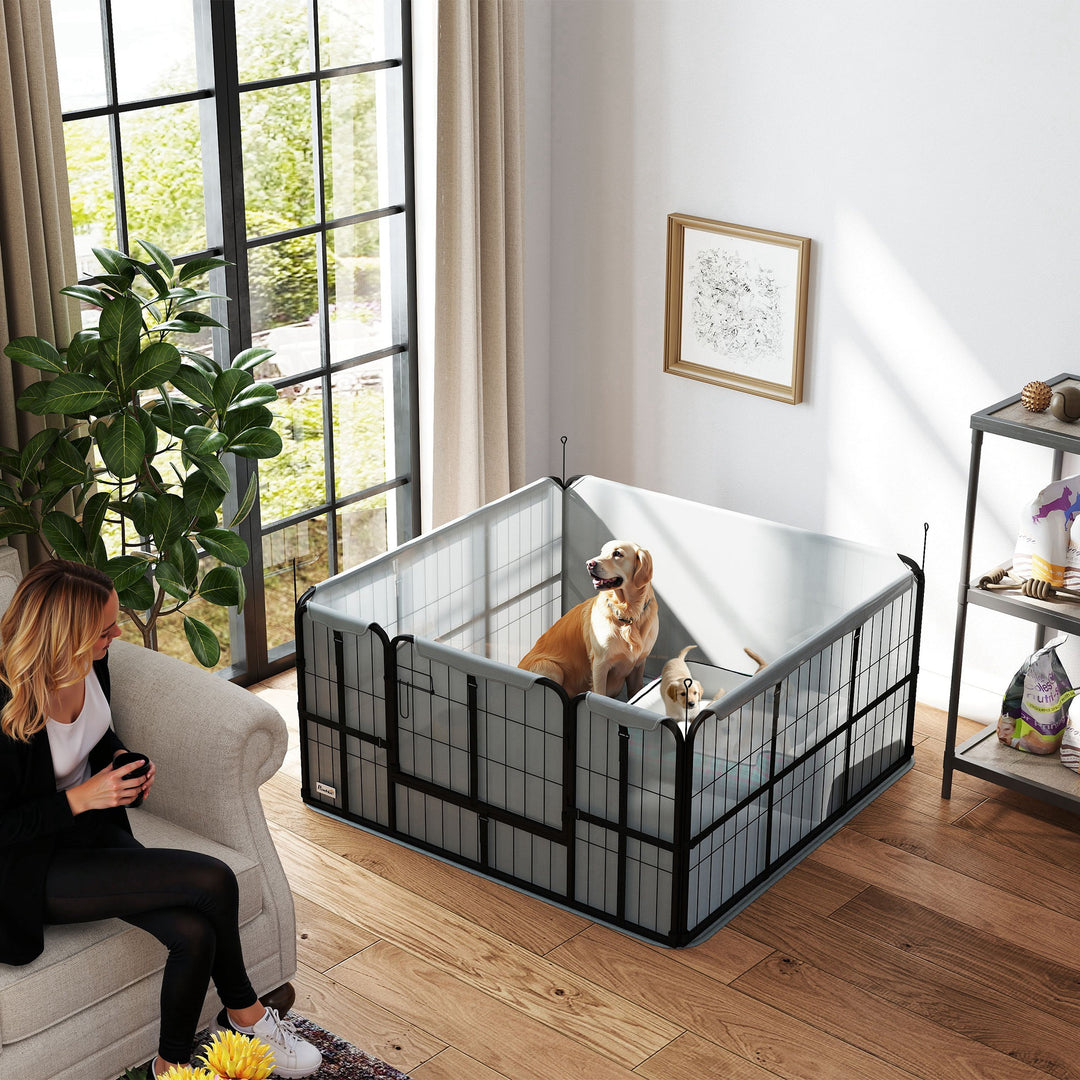 MCL Steel Dog Whelping Box with Washable Whelping Pad, Wind-Resistant Cloth, for Small, Medium Dogs, 122 x 122 x 60cm
