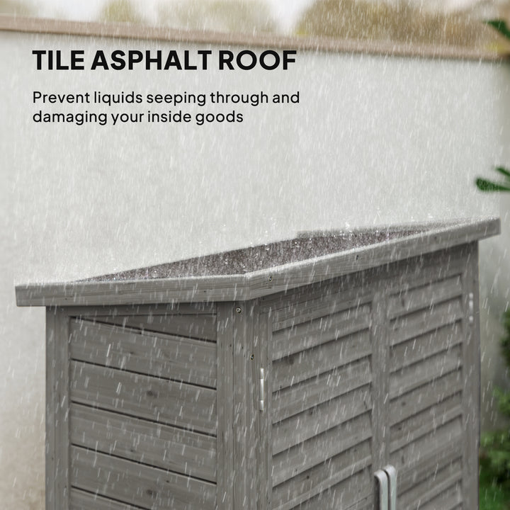 MCL Garden Shed Wooden Garden Storage Shed 2 Door Unit Solid Fir Wood Garage Tool Organisation Cabinet, 87L x 46.5W x 96.5Hcm, Grey