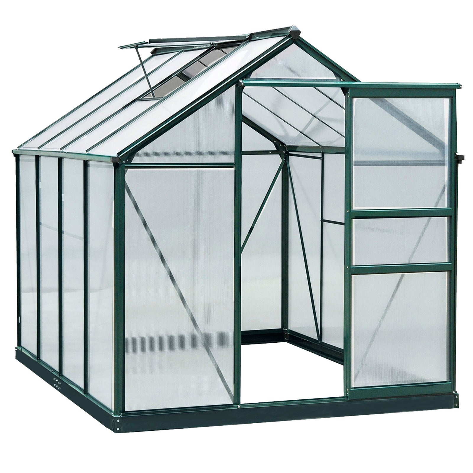 6 x 8ft Polycarbonate Greenhouse, Large Walk-In Green House with Slide Door and Window, Garden Plants Grow House with Aluminium Frame and Foundation, Dark Green