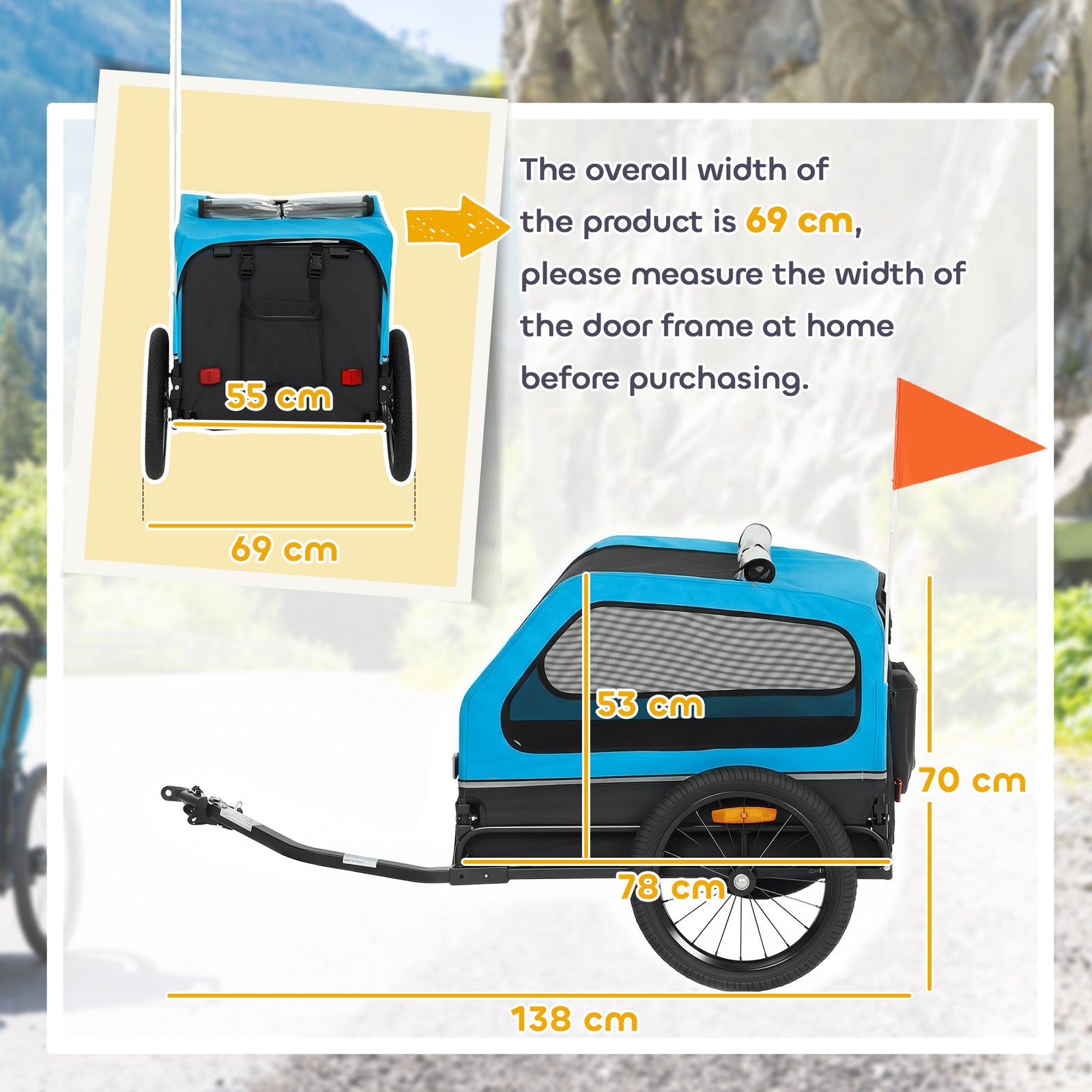 Dog Bike Trailer with Flip-Down Ramp Tailgate, Quick Release Frame, Un