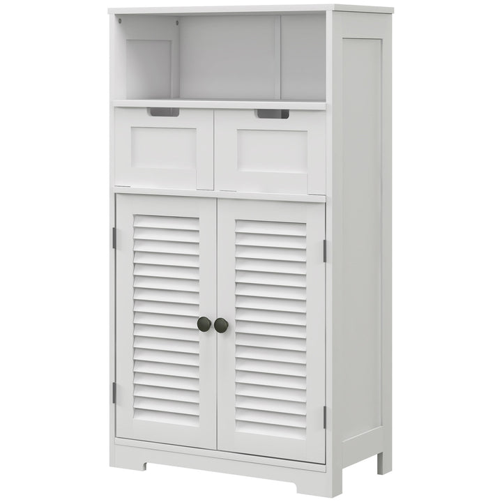 Kleankin Louvred Door Bathroom Storage Unit, Floor Cabinet with Drawers, Open Shelf, Adjustable Shelf, White | Aosom UK