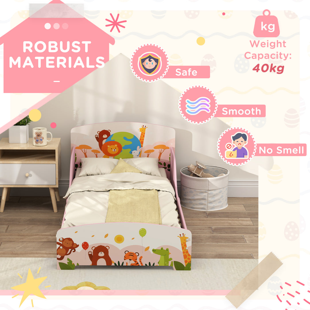 AIYAPLAY Cute Animal-Themed Toddler Bed, with Safety Rails, 143 x 77 x 60cm, Pink