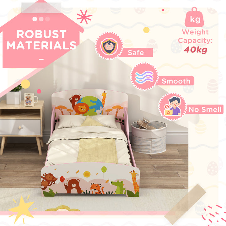 AIYAPLAY Cute Animal-Themed Toddler Bed, with Safety Rails, 143 x 77 x 60cm, Pink