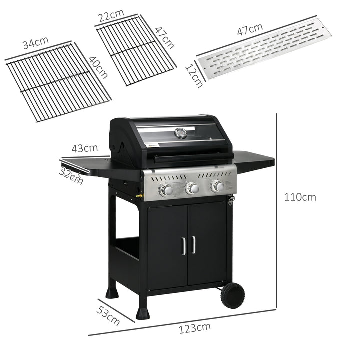 Outsunny 9 kW 3 Burner Gas BBQ Grill with See